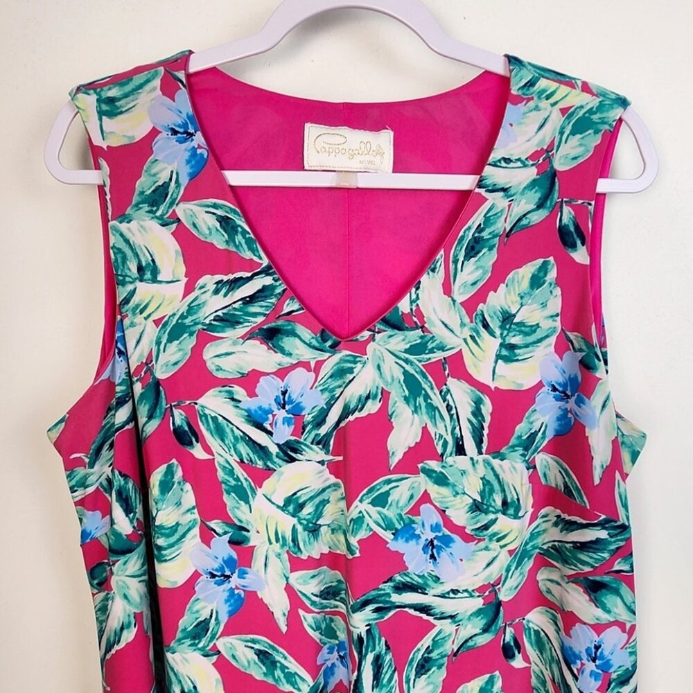 Pappagallo Dress Tropical Floral Pink Blue Sleeveless V-Neck Midi Women's Plus - Picture 3 of 5